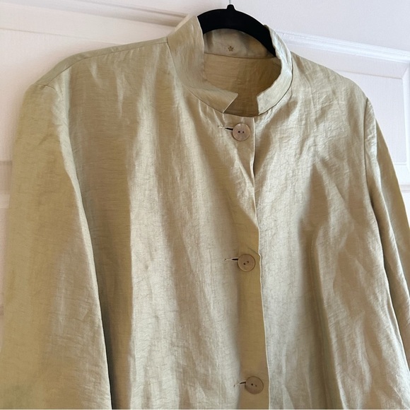 Peter Cohen Silk Linen Blazer Jacket Size Medium Yellow Sheen Mature Lagenlook - Picture 7 of 9